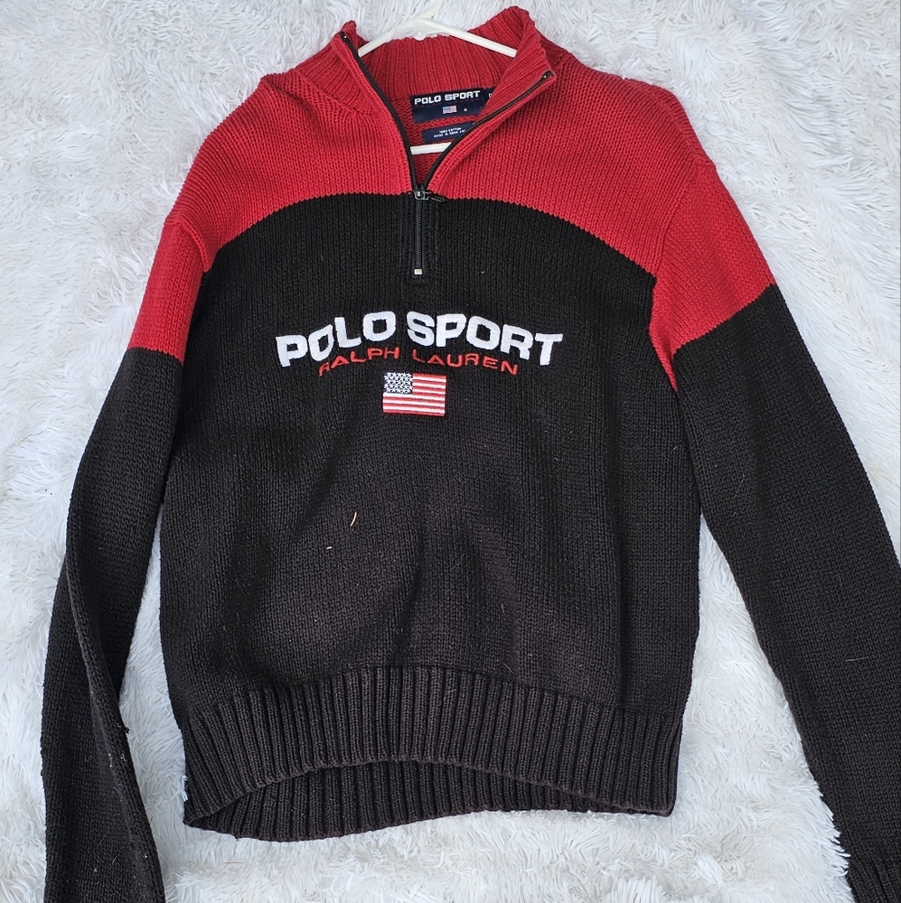 Polo sport half zip sweater black and red half zip